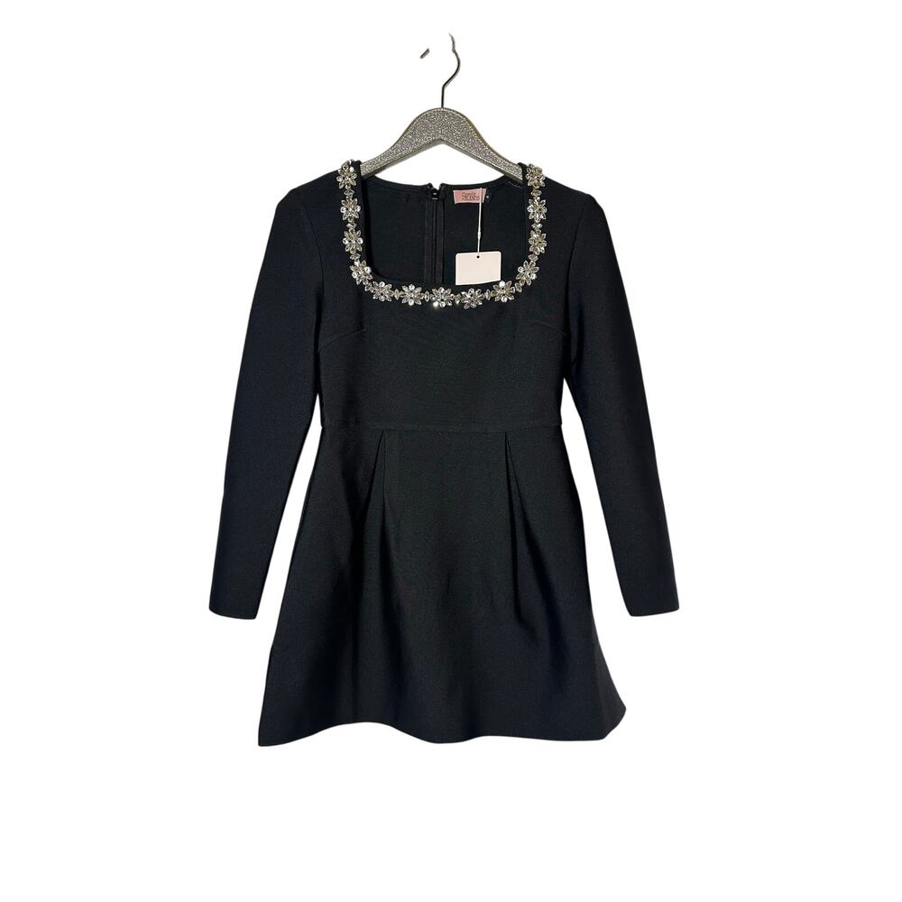 Camila Blanco Black Square Neck Embellished Mini Dress NEW